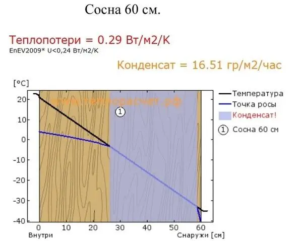 Теплопотери входят в нормы 2003 года Стена из бруса толщиной 60 см Деревянный - фото 3