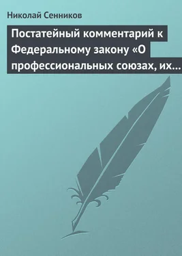 Николай Сенников Постатейный комментарий к Федеральному закону «О профессиональных союзах, их правах и гарантиях деятельности» обложка книги