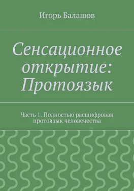 Игорь Балашов Сенсационное открытие: Протоязык. Часть 1. Полностью расшифрован протоязык человечества обложка книги