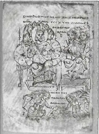 Констаптин Великий на Никейском соборе Сожжение арианских книг Средневековая - фото 68