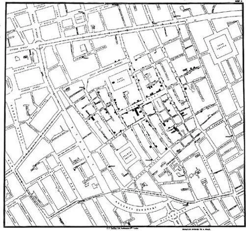 John Snows famous map of London in which he tracked a cholera epidemic to its - фото 14
