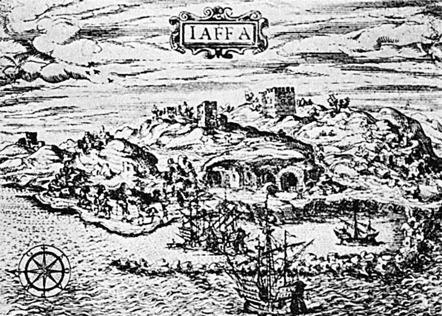 Гавань Яффы Иерусалим с южной стороны Иллюстрация из труда 1587 года План - фото 11