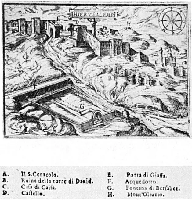 Иерусалим с южной стороны Иллюстрация из труда 1587 года План Иерусалима - фото 12