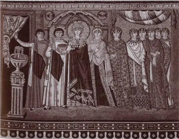 Императрица Феодора со свитой Мозаика правой стены апсиды собора СанВитале - фото 19