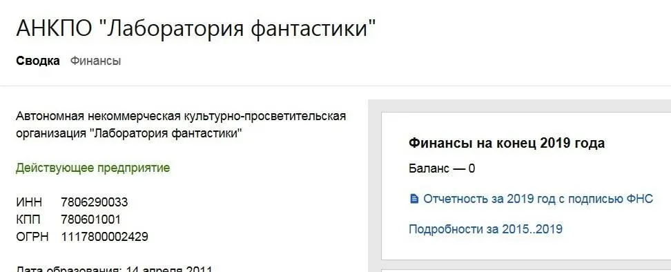 На фото Карточка организации ФантЛаб Сдают нулёвки из года в год Основной - фото 26