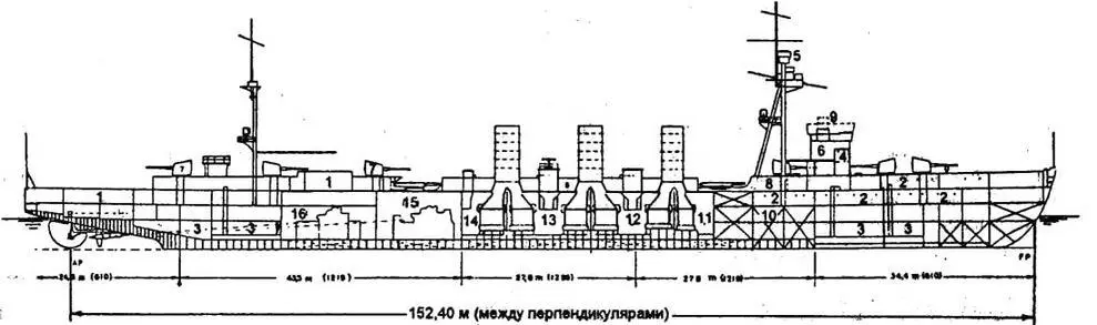 Продольный разрез крейсера Кума стандартное водоизмещение 5500 т 1 - фото 6