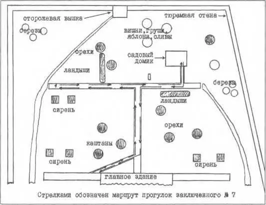 Схема сада Межсоюзной тюрьмы Шпандау Заключенный 7 сделал два круга по - фото 35