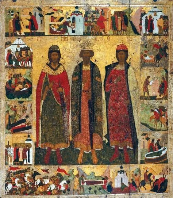 Владимир Борис и Глеб с житием Бориса и Глеба Икона XVI в Князь Ярослав - фото 29