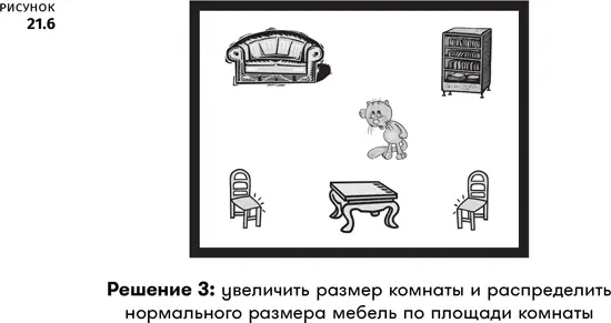 Решение 3 увеличить размер комнаты оставить мебель нормального размера но - фото 128