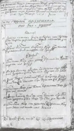 Метрическая книга церкви БогоявлениянаОстрову за 1745 год с записью о - фото 11