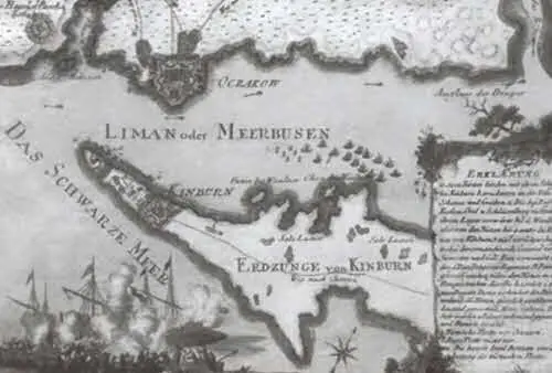 План сражения при Кинбурне 1 октября 1787 года Раскрашенная гравюра Австрия - фото 55