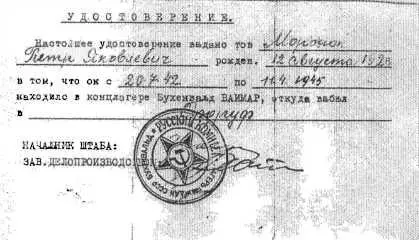 Удостоверение П Я Морозюка выданное Русским комитетом концлагеря Бухенвальд - фото 24