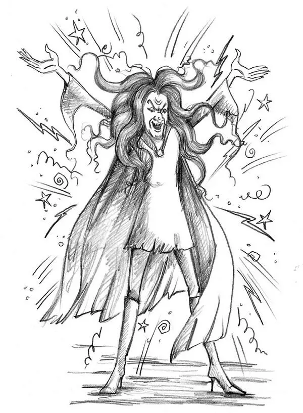 The witch threw back her cloak revealing her shiny purple tunic and pants and - фото 15