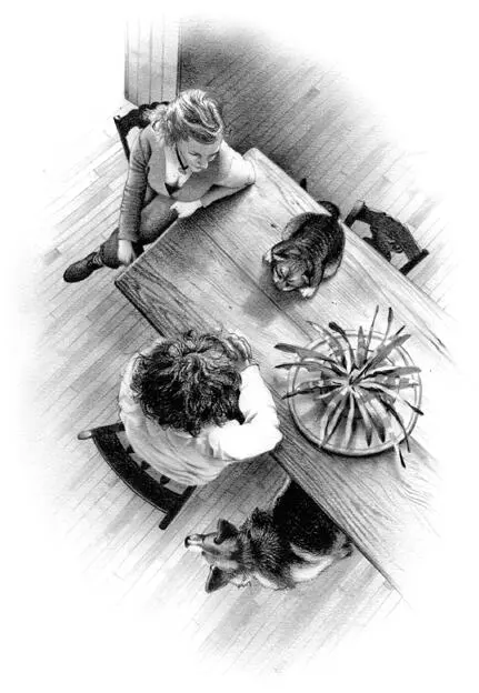 Sitting down at the kitchen table Pewter now in front of her at eye level - фото 48