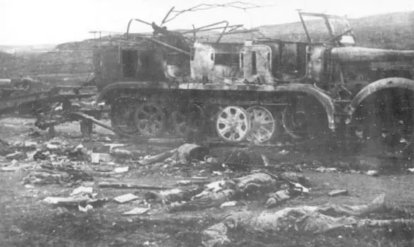 The wreckage of a German Mittlerer Zugkraftwagen 8t SdKfz7 destroyed during a - фото 73