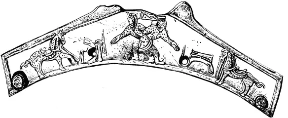 Decoration on the rim of a Khazar silver dish showing men and horses note that - фото 18
