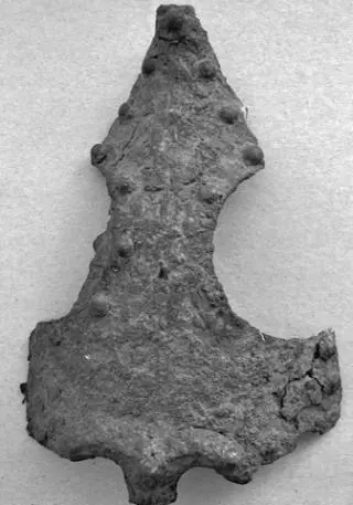 Frontal plate with part of the eyebrows and nasal from a riveted helmet of - фото 42