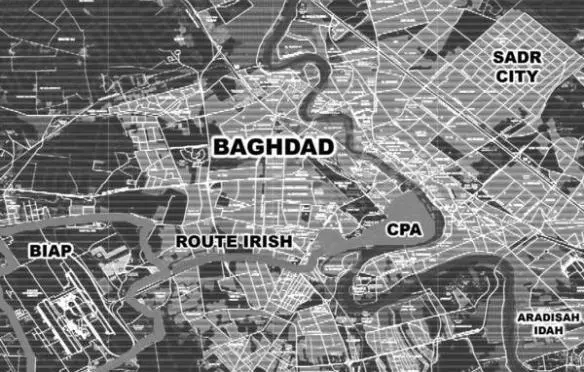 A map of Baghdad showing the Route Irish and CPA Me with PKM machine gun AK - фото 22