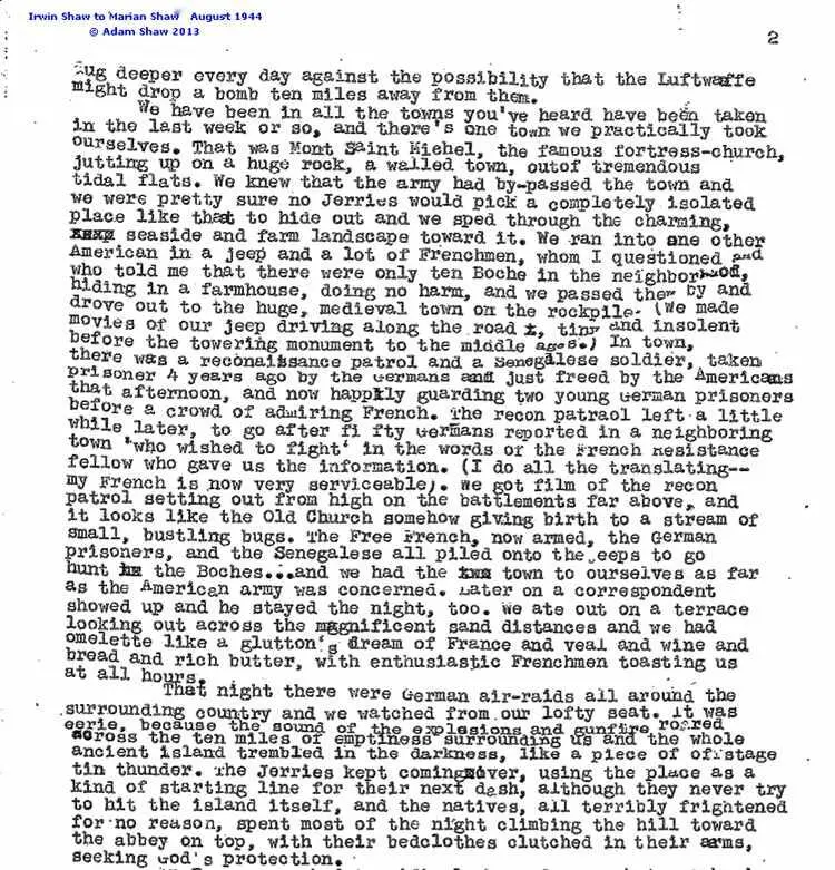 A 1944 letter from Shaw to his wife Marian describing the taking of Mont - фото 86