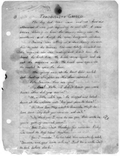 Page one of Bills short story Tranquilìty Garden written while in jail in - фото 37
