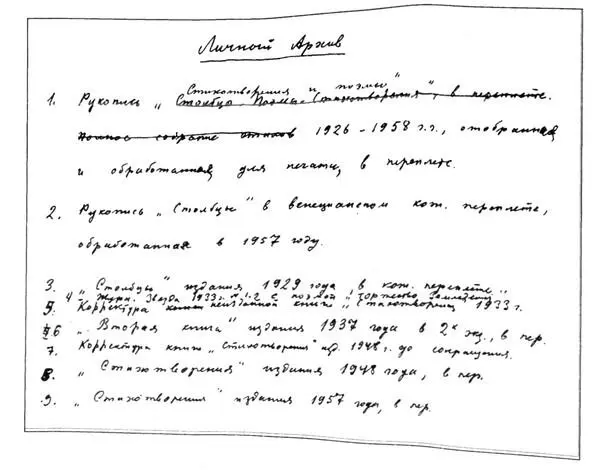 Рукописный листок Заболоцкого с наброском будущего литературного архива 1958 - фото 15