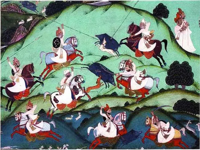 Охота на кабанов XVI в Фрагмент миниатюры Рудра символизирует дикую жизнь - фото 225