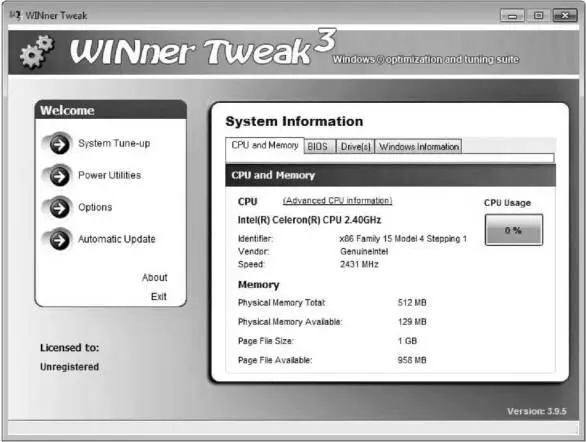 Рис 437 Главное окно WINner Tweak В основной части окна на четырех - фото 96