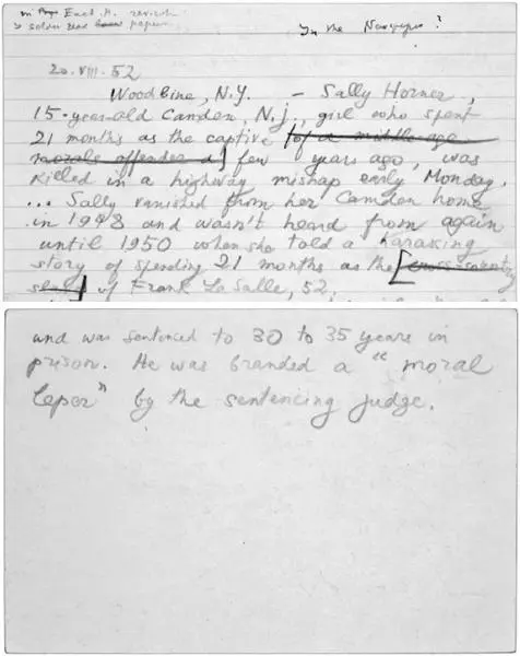 AP story of Sally Horners death transcribed onto a note card by Vladimir - фото 19