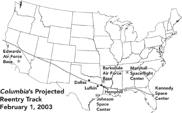 Columbia s projected reentry path over the United States Contact was lost - фото 9