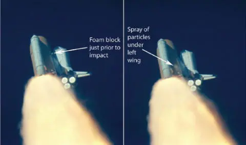 Ascent film frames of Columbia just before and after the impact with the chunk - фото 34