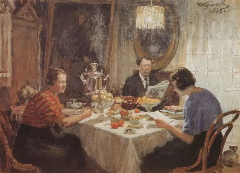 Семья за столом 1938 Собрание семьи ИС Куликова Муром В 1920е годы - фото 60