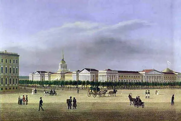 Вид на Адмиралтейство с Дворцовой площади Гуашь ИВ Барта 1810е гг - фото 27