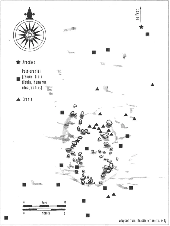 Map depicting scatter of human remains and Franklinera artefacts around a tent - фото 6