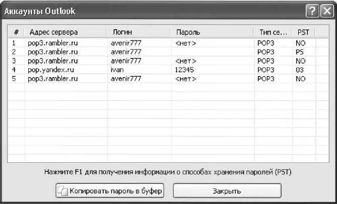 Рис 314 Расшифровка паролей к учетным записям MS Outlook Отметим что - фото 21