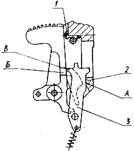 Рис 64 Схема блокировки курка 1 боек 2 корпус 3 подаватель А - фото 7