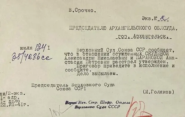 Уведомление об утверждении смертного приговора Александре Скудиной и Анастасии - фото 20