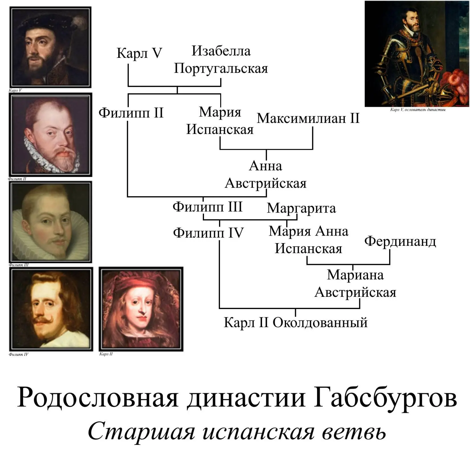 Рисунок 3 Родословная династии Габсбургов Старшая испанская ветвь В 1500 - фото 6
