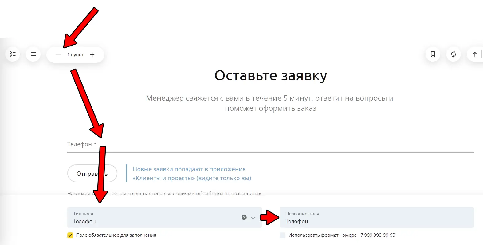 Как изменить поля в форме обратной связи конструктора сайтов Тинькофф Как - фото 28