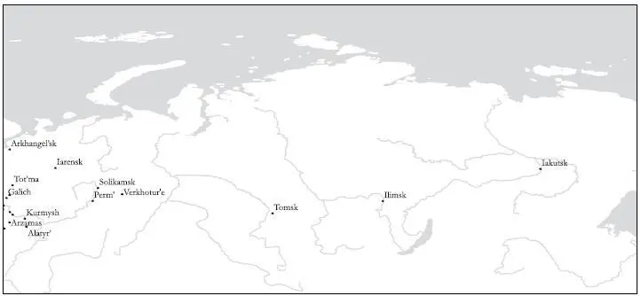 Карта Сибири показывающая места совершения судов по обвинениям в колдовстве - фото 4