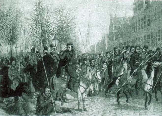 Бивак казаков в Гамбурге 18 марта 1813 года Гравюра Сура Кристофера 1я четв - фото 92