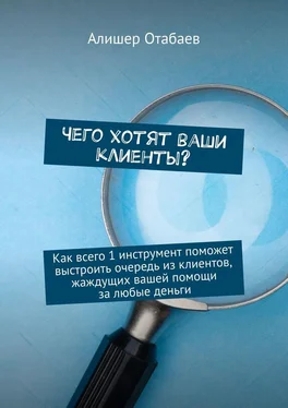 Алишер Отабаев Чего хотят ваши клиенты? Как всего 1 инструмент поможет выстроить очередь из клиентов, жаждущих вашей помощи за любые деньги обложка книги