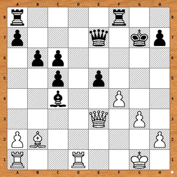 1Rd7 Qd7 2 Qе5 Kg6 3 Qg5 Kf7 4 Rе1 Qе6 5 Qg7 Ke8 6 Rе6 Bе6 7 - фото 28