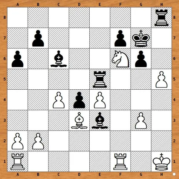 1Reh5 2 Nh5 Nh5 3 Kg2 f5 4 Rae1 fe 5Bb1 Rс5 6 в3 в5 - фото 36