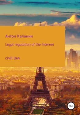 Антон Калинин Legal regulation of the Internet обложка книги