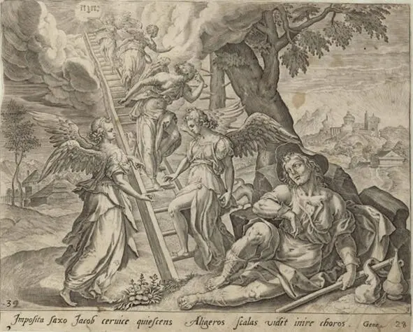 Гравюра из Библии Пискатора Сон Иакова 1643 г Рафаэль Санти 14831520 - фото 1