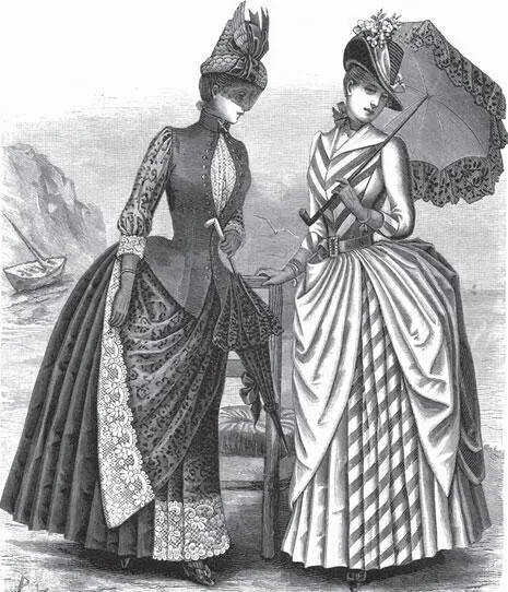 На модной иллюстрации из La Mode Illustrée 1887 года две дамы в туалетах - фото 26