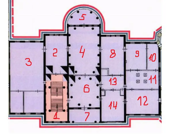 Планировка парадного 2го этажа 1 вестибюль 2 портретная 3 столовая 4 - фото 22