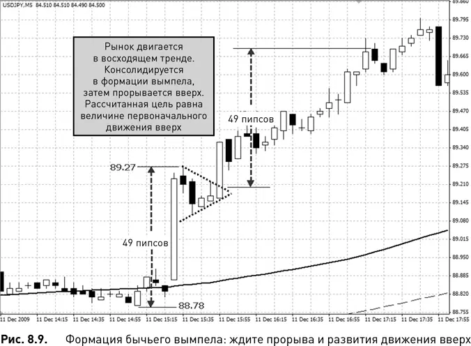 На рис 89 показан бычий вымпел на 5минутном графике USDJPY сформировавшийся - фото 59