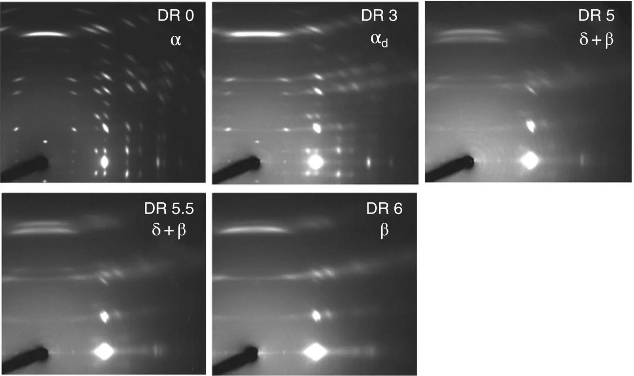 FIGURE 613 The 2D WAXD patterns measured at 25C for the uniaxially oriented - фото 133