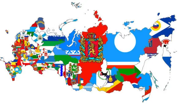 Карта субъектов Российской Федерации с нанесёнными на них флагами Я - фото 1